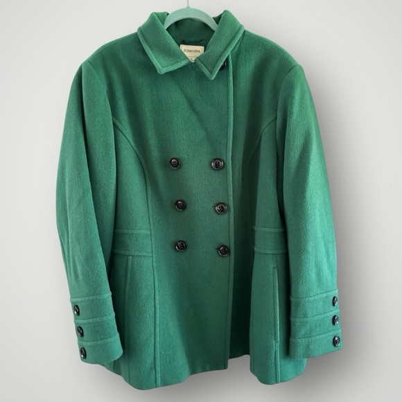 St. John’s Bay Emerald Green Wool Cashmere Double Breasted Pea Coat Plus Size 3X - Picture 1 of 14
